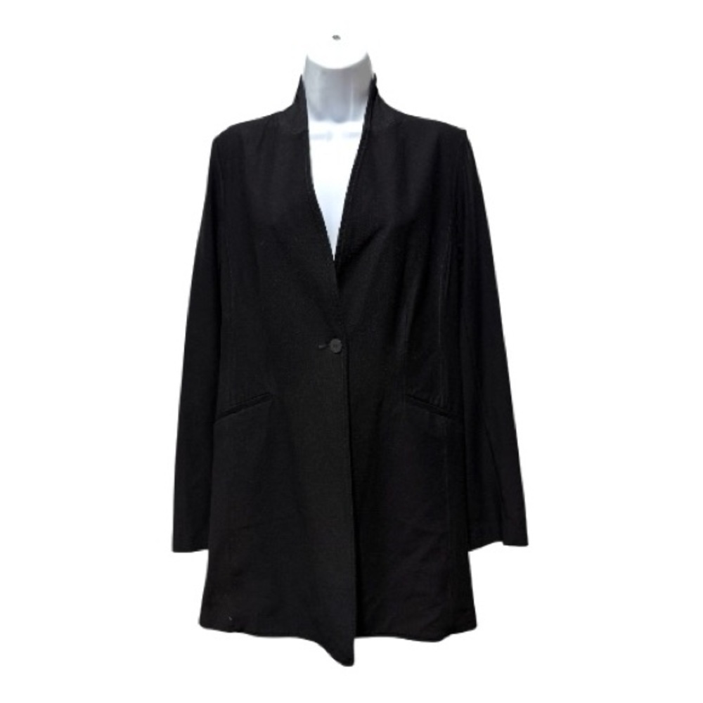 Eileen Fisher Black Long Jacket Size SP Stretch Knit One Button